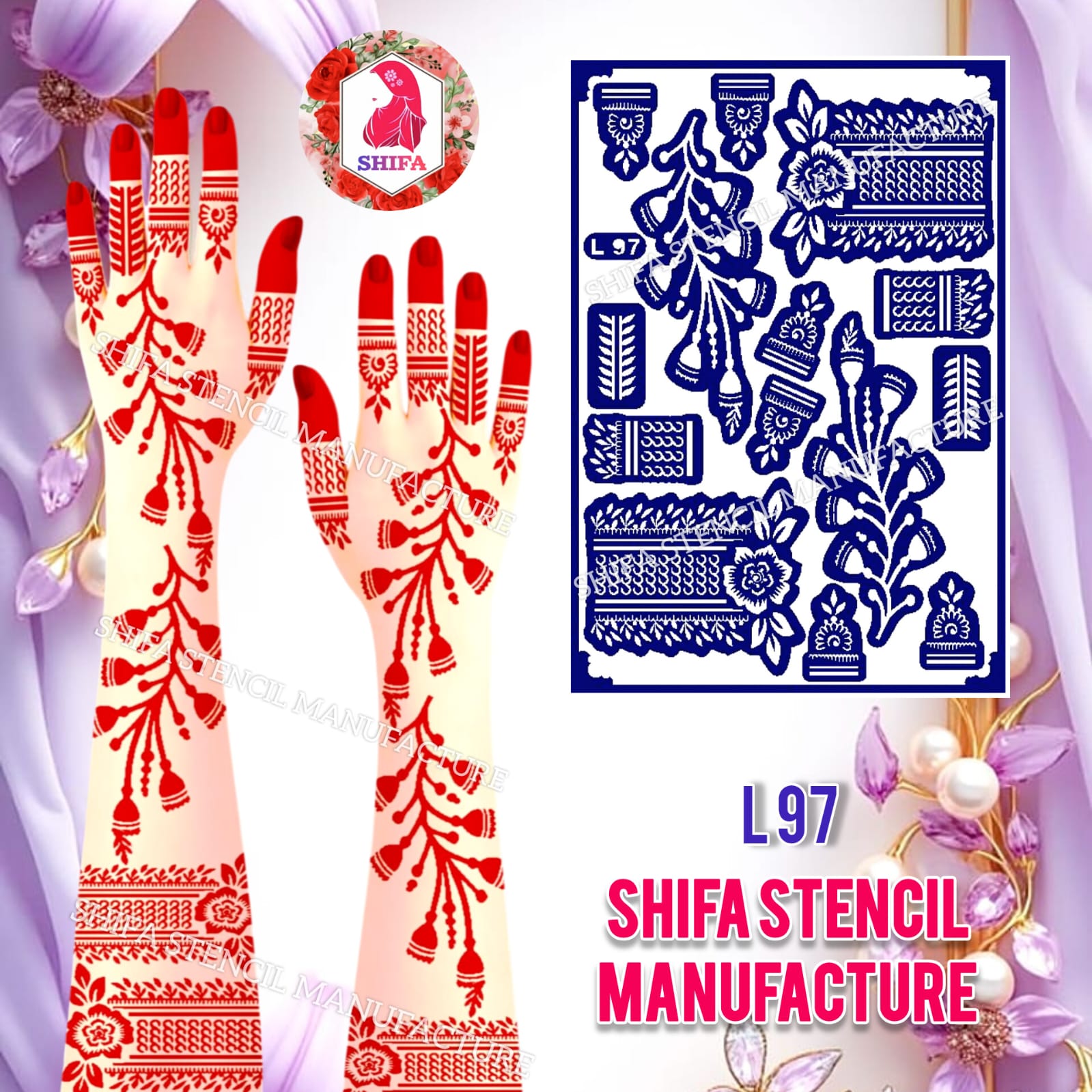 L 97 The Graceful Vine Sticker Overview Henna Stencil - Shifa Stencil